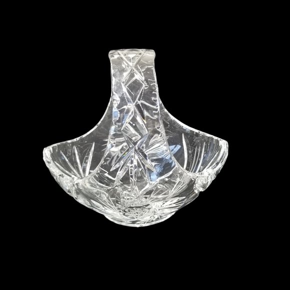 Vintage Fine Lead Crystal Glass Basket Star of David Czech Bohemian Handle Dish - Picture 3 of 9